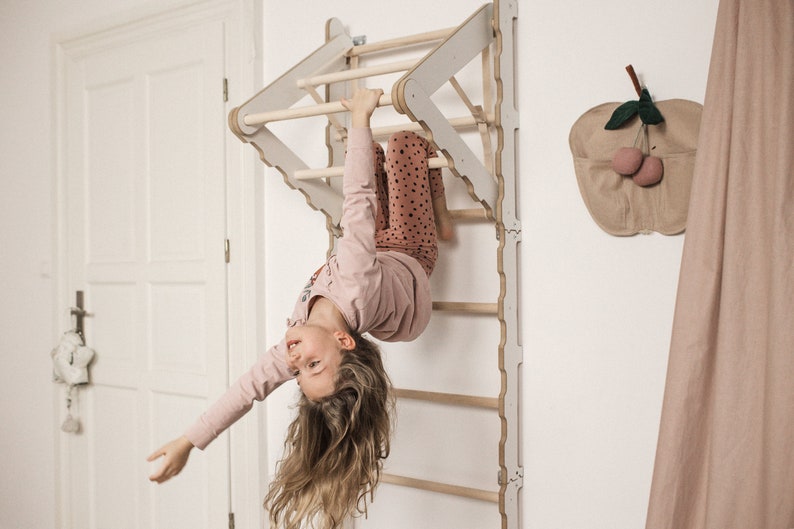MAMOI® Premium Wooden Swedish Ladder for Kids - Indoor Climbing Frame, Monkey Bars & Play Gym Set