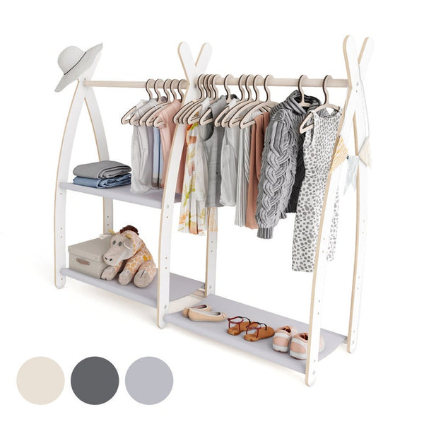 MAMOI® Premium Wooden Children's Clothes Rail - Dress-Up & Storage Wardrobe for Kids | 100% ECO-Friendly Pine Wood