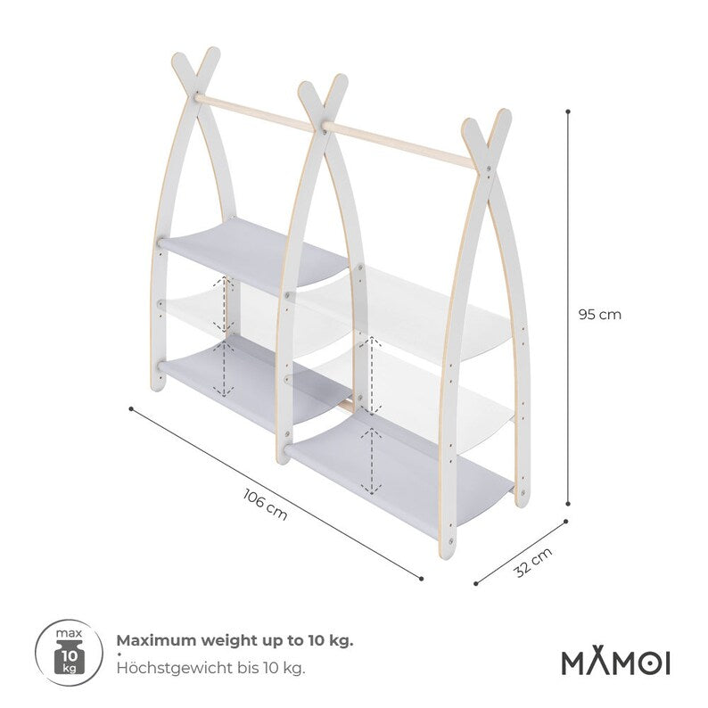 MAMOI® Premium Wooden Children's Clothes Rail - Dress-Up & Storage Wardrobe for Kids | 100% ECO-Friendly Pine Wood