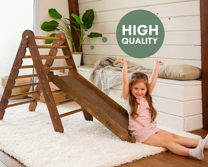 Montessori Wooden Climbing Triangle Arch and Slide Set for Toddlers - Safe, Eco-Friendly Play Gym