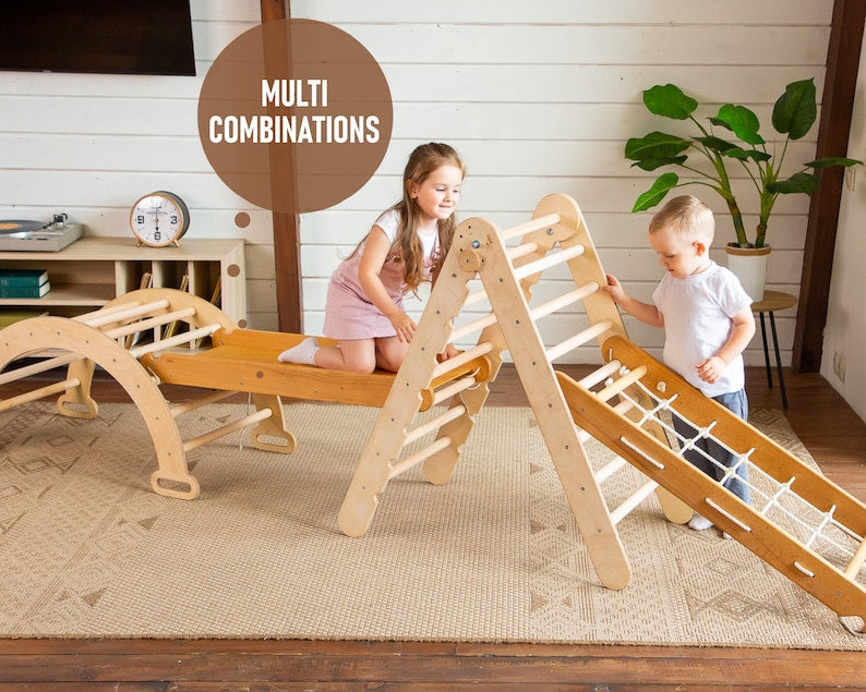 Montessori Wooden Climbing Triangle Arch and Slide Set for Toddlers - Safe, Eco-Friendly Play Gym