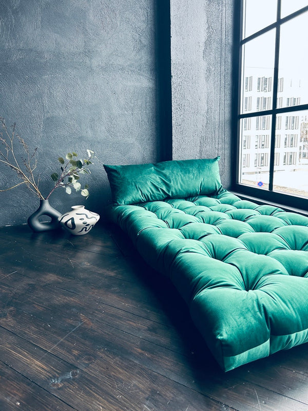 Luxurious Tufted Velvet Floor Cushion | Custom Bench & Reading Nook Seating | Cozy Velvet Floor Pillow | Window Seat Cushion