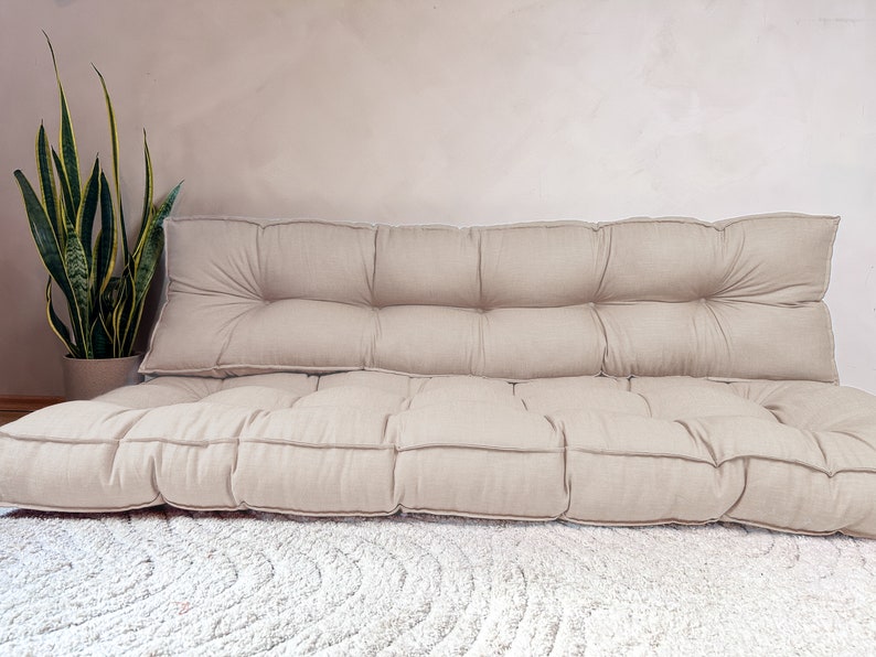 Luxurious Dark Grey Linen Floor Cushion - Customizable Size & Color