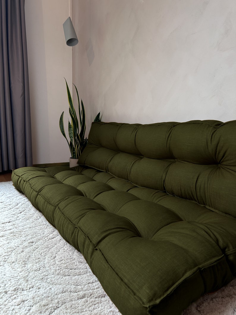 Luxurious Dark Grey Linen Floor Cushion - Customizable Size & Color