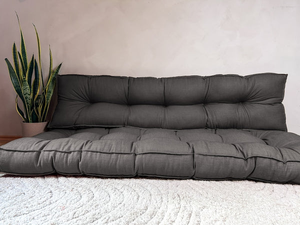 Luxurious Dark Grey Linen Floor Cushion - Customizable Size & Color