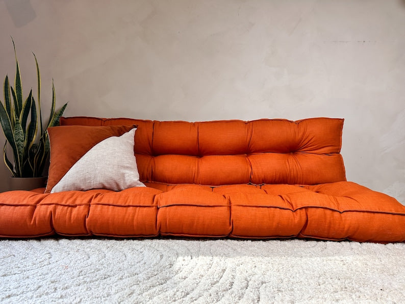 Luxurious Linen Floor Cushion - French Style, Velvet Option, Custom Sizes Available
