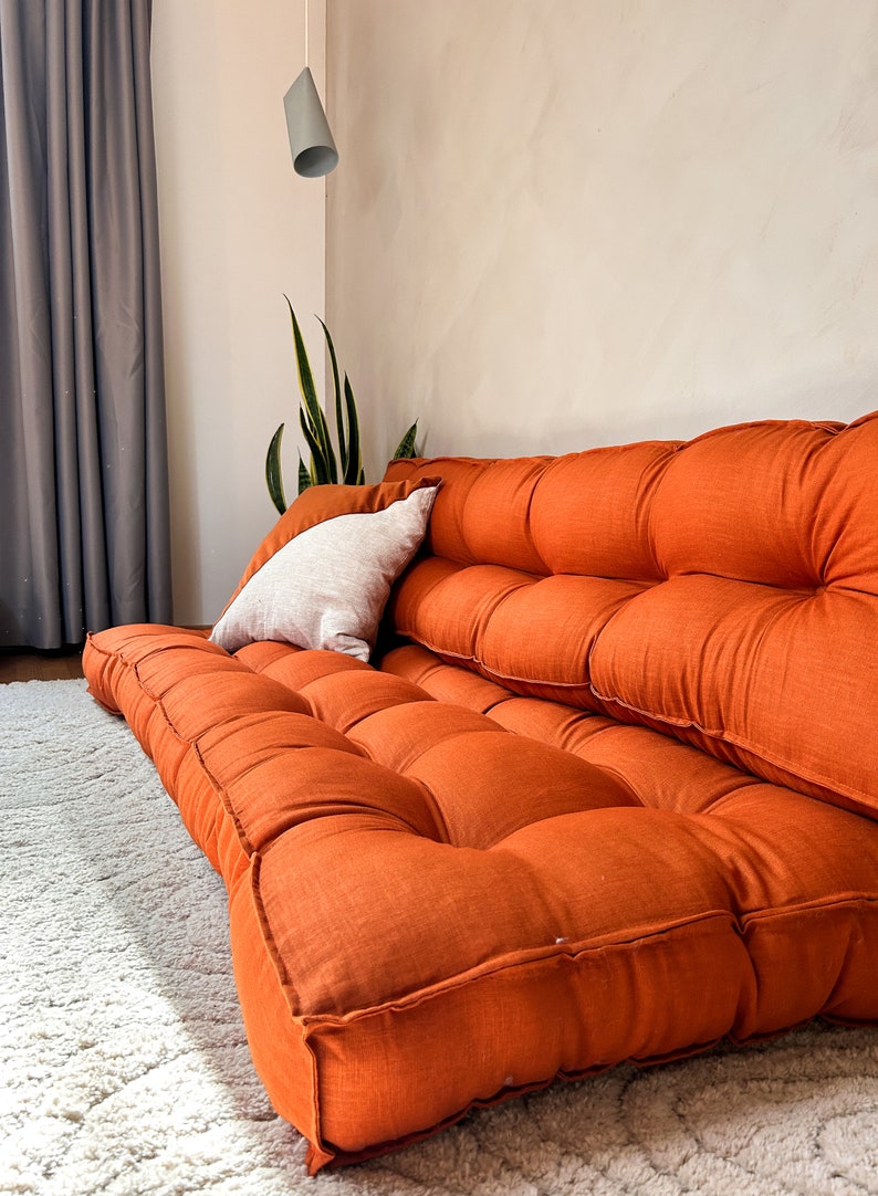 Luxurious Linen Floor Cushion - French Style, Velvet Option, Custom Sizes Available