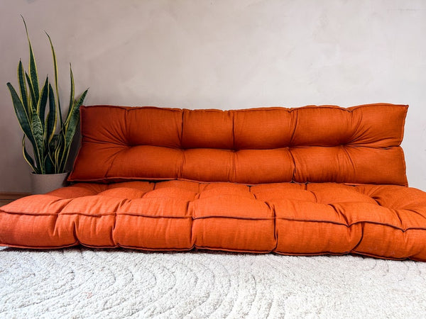Luxurious Linen Floor Cushion - French Style, Velvet Option, Custom Sizes Available