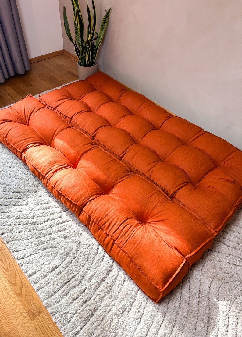 Luxurious Linen Floor Cushion - French Style, Velvet Option, Custom Sizes Available