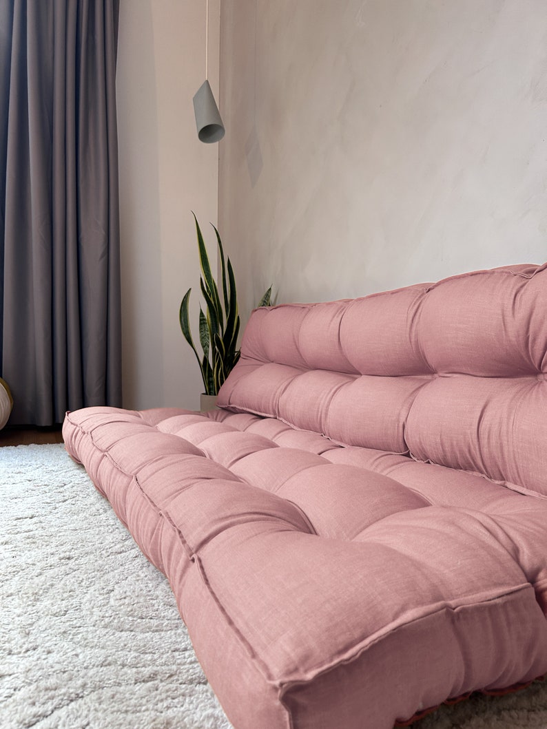 Luxurious Dark Grey Linen Floor Cushion - Customizable Size & Color