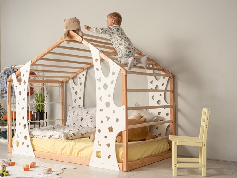 Busywood Kids Climbing Playhouse & Montessori Toddler Bed - Indoor Play Gym with Platform