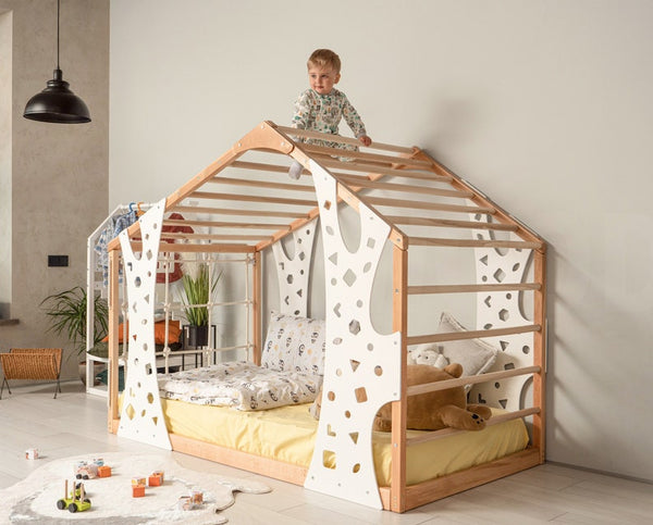 Busywood Kids Climbing Playhouse & Montessori Toddler Bed - Indoor Play Gym with Platform