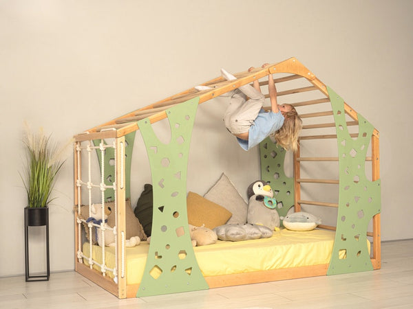 Montessori Jungle Gym Toddler Bed - Safe Wooden Climber & Indoor Playhouse for Kids