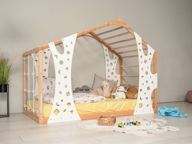 Busywood Kids Climbing Playhouse & Montessori Toddler Bed - Indoor Play Gym with Platform