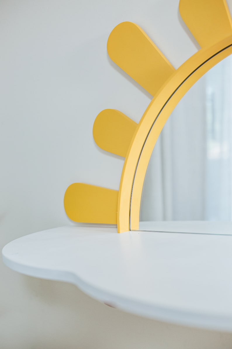 Sunshine Wall-Mounted Kids Table, Preschool set - Desk and Chair, Montessori Furniture, Boho style nursery, Toddler playroom,Mirror for Baby
