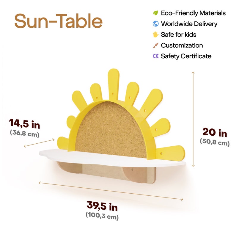 Sunshine Wall-Mounted Kids Table, Preschool set - Desk and Chair, Montessori Furniture, Boho style nursery, Toddler playroom,Mirror for Baby