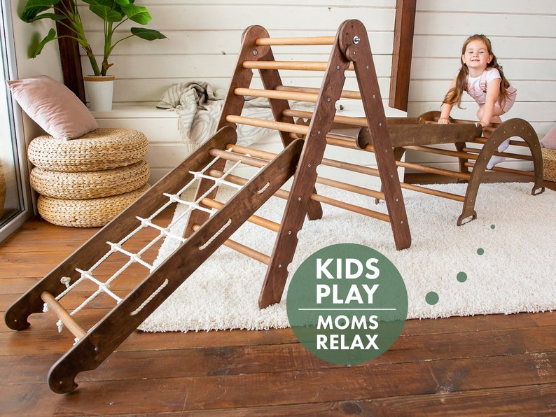 Montessori Wooden Climbing Triangle Arch and Slide Set for Toddlers - Safe, Eco-Friendly Play Gym