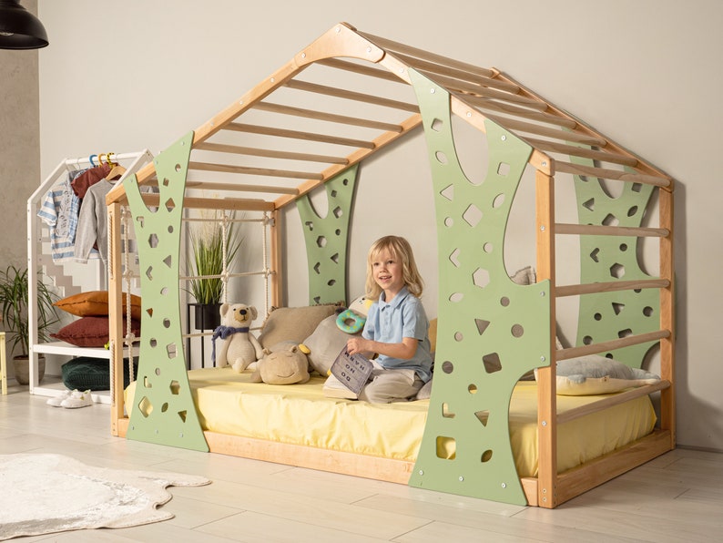 Montessori Jungle Gym Toddler Bed - Safe Wooden Climber & Indoor Playhouse for Kids