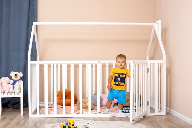 Premium Montessori Toddler Floor Bed with High Rails - Indoor Playhouse & Platform Bed