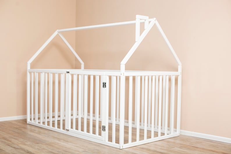 Premium Montessori Toddler Floor Bed with High Rails - Indoor Playhouse & Platform Bed