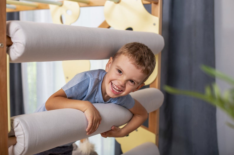 Busywood Lemur Montessori Toddler Climbing Bed - Engaging Wooden Activity Gym with Play Wall and Slats
