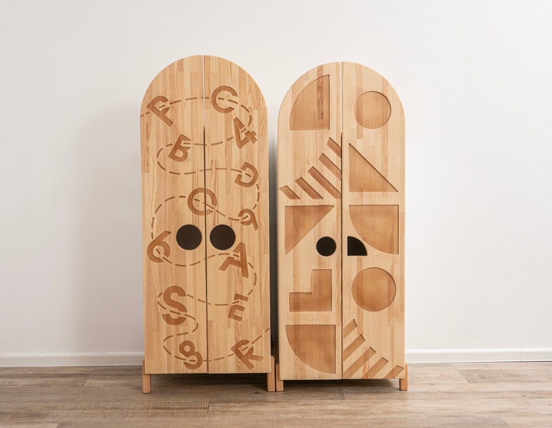 Busywood Montessori Wooden Wardrobe for Kids - Dress Up Storage Closet, Toddler Armoire Organizer, Unique Bookcase, Baby Toy Storage, 154$