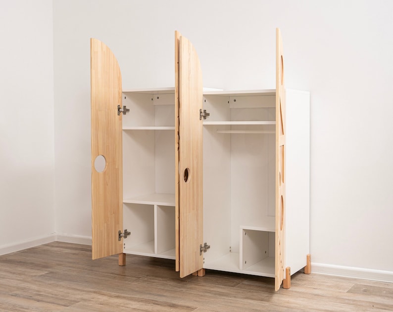 Busywood Montessori Wooden Wardrobe for Kids - Dress Up Storage Closet, Toddler Armoire Organizer, Unique Bookcase, Baby Toy Storage, 154$