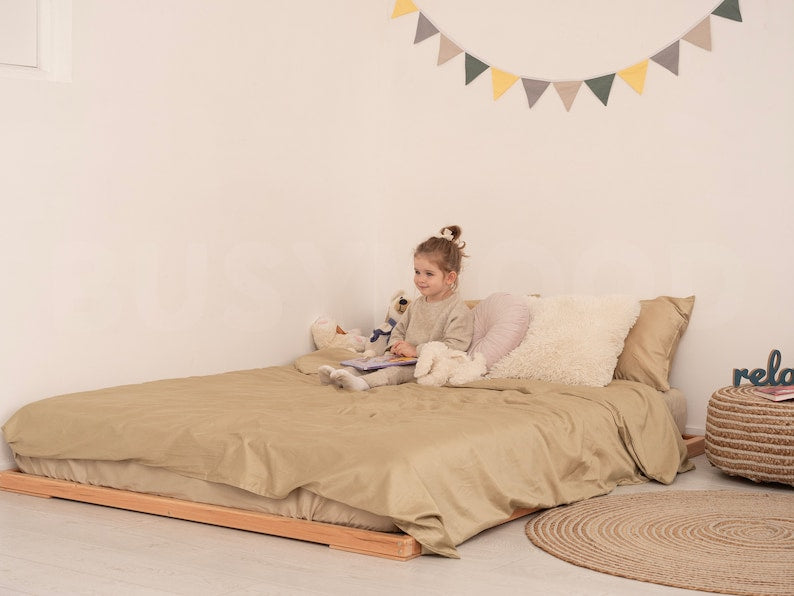 Zen Tatami Platform Bed: Japanese Joinery, Low Profile, Natural Alder Wood Floor Bed Frame - Handmade Minimalist Furniture