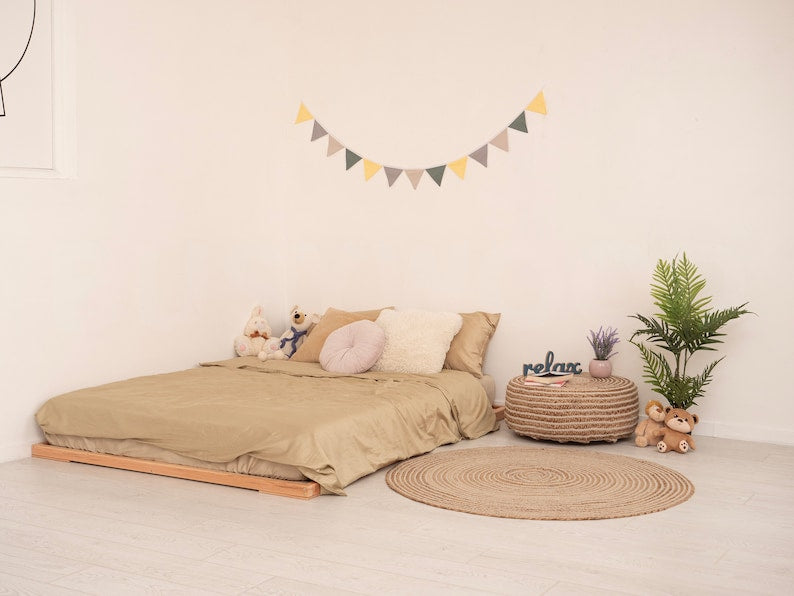 Zen Tatami Platform Bed: Japanese Joinery, Low Profile, Natural Alder Wood Floor Bed Frame - Handmade Minimalist Furniture