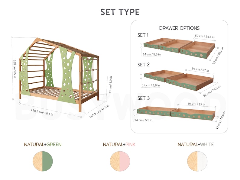 Montessori Monkey Bed: Toddler Climbing Bed Frame with Drawers & Indoor Playground - Natural Wood, Safe & Engaging
