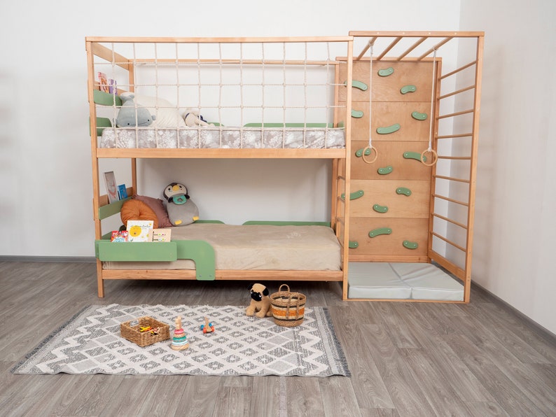 Bunk Bed, Montessori Bed for Twins, Toddler Bed, Twin Bed, Bunk Beds for Kids, Montessori Furniture, Bed Frame, Nursery Decor, Toddler Gym