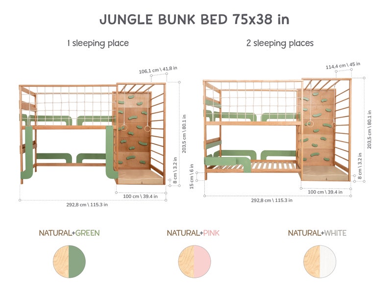 Bunk Bed, Montessori Bed for Twins, Toddler Bed, Twin Bed, Bunk Beds for Kids, Montessori Furniture, Bed Frame, Nursery Decor, Toddler Gym