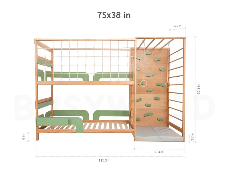 Toddler Montessori Bunk Bed - Twin Loft Bed for Kids, Indoor Playhouse & Climbing Frame, Nursery Decor, Eco-Friendly Wood Furniture