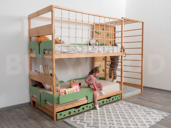 Toddler Twin Montessori Gym Bed (75x38 in) - Indoor Playhouse & Climbing Frame with Optional Drawers and Toy Storage