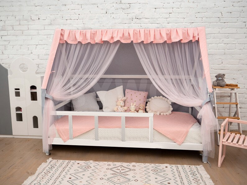 Enchanting Canopy Bed Curtains & Montessori Nursery Canopy for House Beds - Magical Bedding for Kids