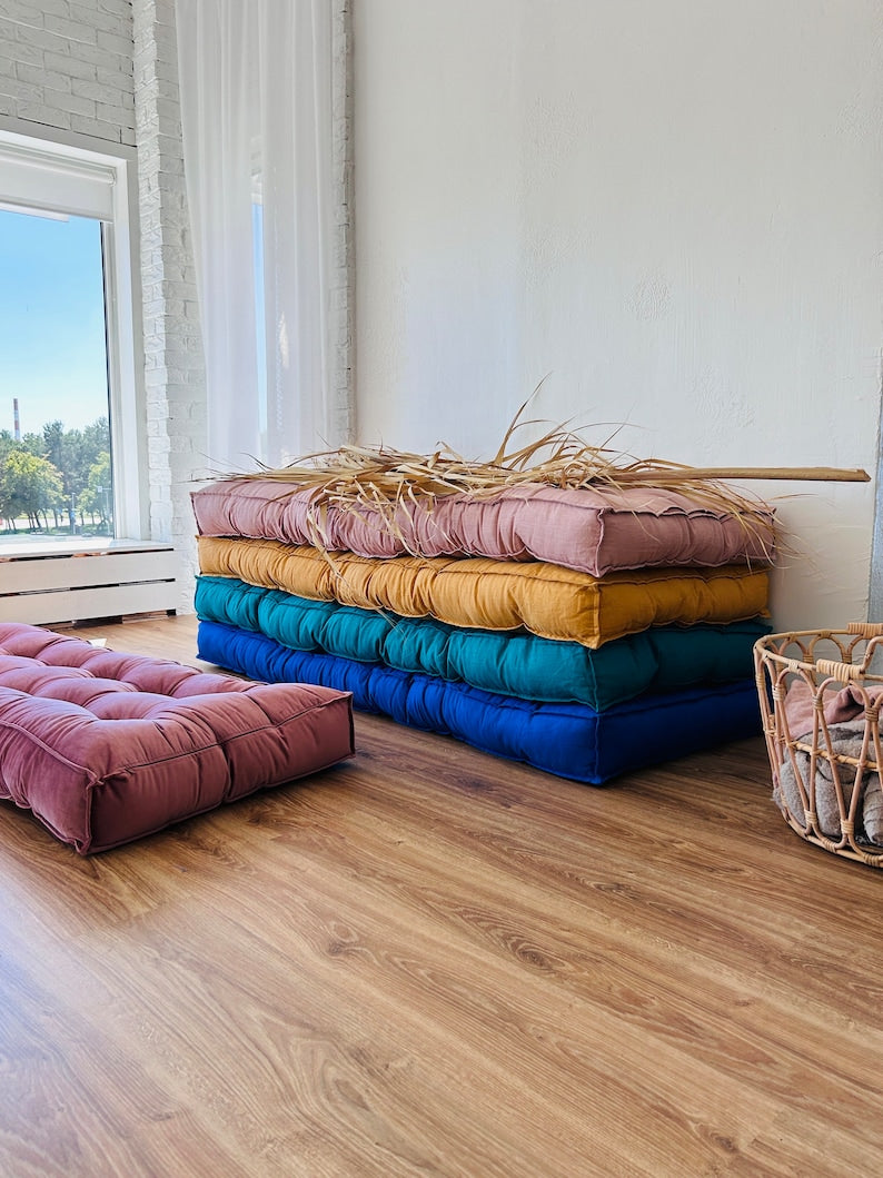 Luxurious French Style Floor Cushion | Custom Size Reading Nook Seat Cushion | Versatile Bench & Window Seat Cushion