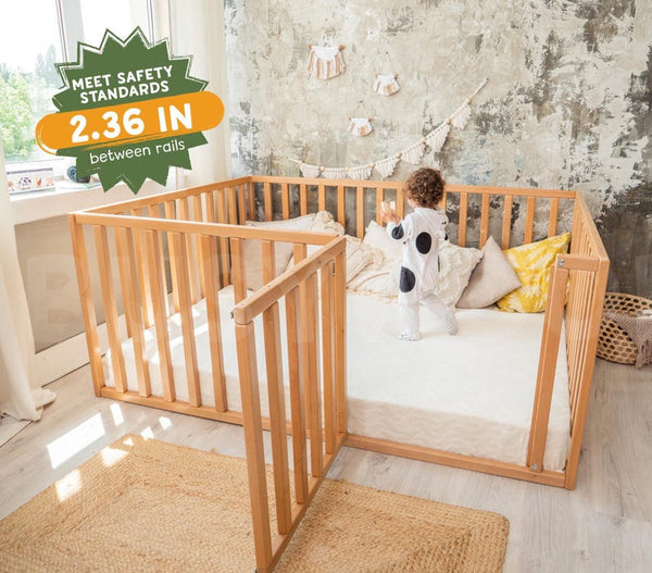 Solid Wood Montessori Floor Bed with Extra Protection - Safe & Engaging Toddler Play Bed