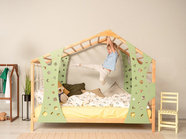 Montessori Climbing Bed & Play Gym for Toddlers - Indoor Wooden Playhouse and Bed Frame, Kids Furniture, Baby Gift, 154 $