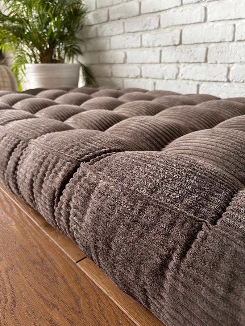 Luxurious Brown Corduroy Floor Sofa & Cushion Set | Comfortable Window Seat & Bench Pad