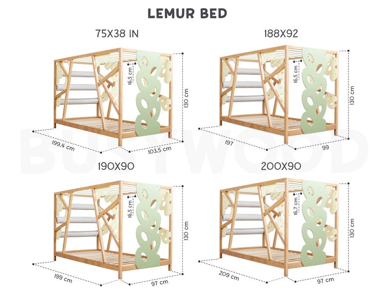 Busywood Lemur Montessori Toddler Climbing Bed - Engaging Wooden Activity Gym with Play Wall and Slats