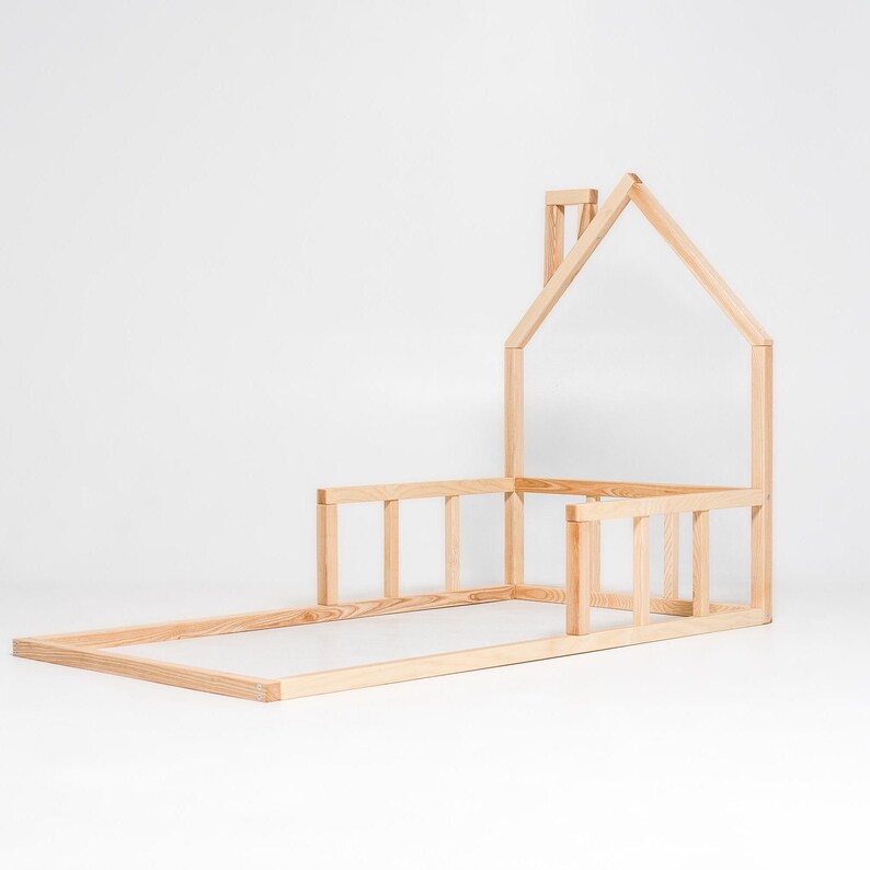 Handmade Montessori Toddler Floor Bed - Natural Wood Kids House Bed Frame, Safe Nursery Decor, First Christmas Gift, Baby Crib Size Compatible