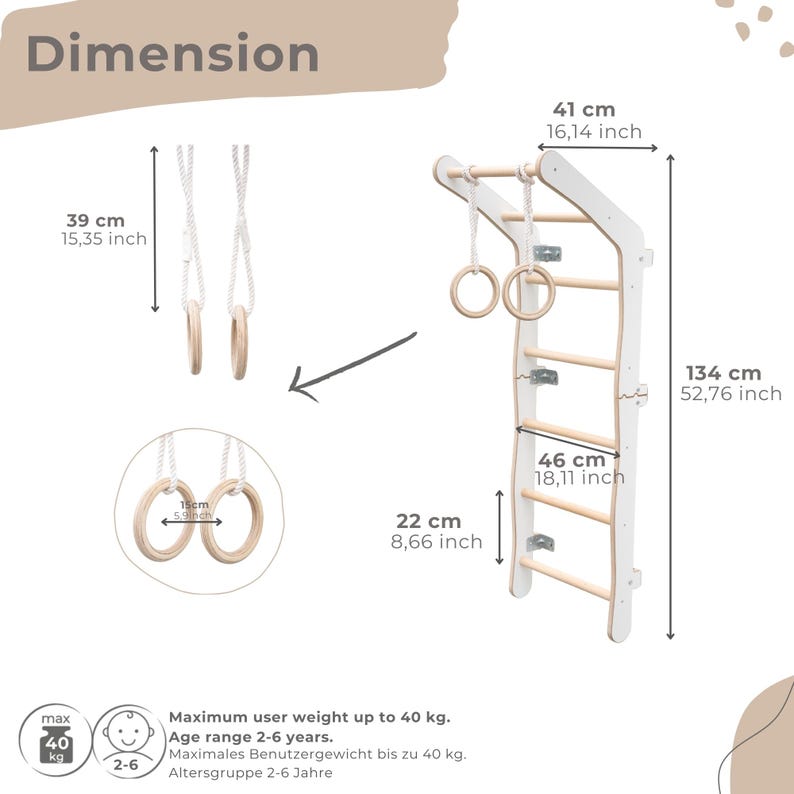 MAMOI® Kids Indoor Climbing Frame - Swedish Ladder, Gorilla Gym, Monkey Bars & Play Gym for Toddlers