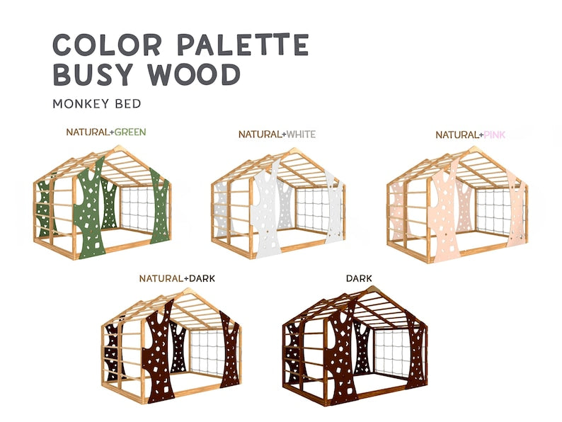 Montessori Wooden Jungle Gym Bed with Toddler Playhouse - Indoor Climbing Frame & Platform Bed
