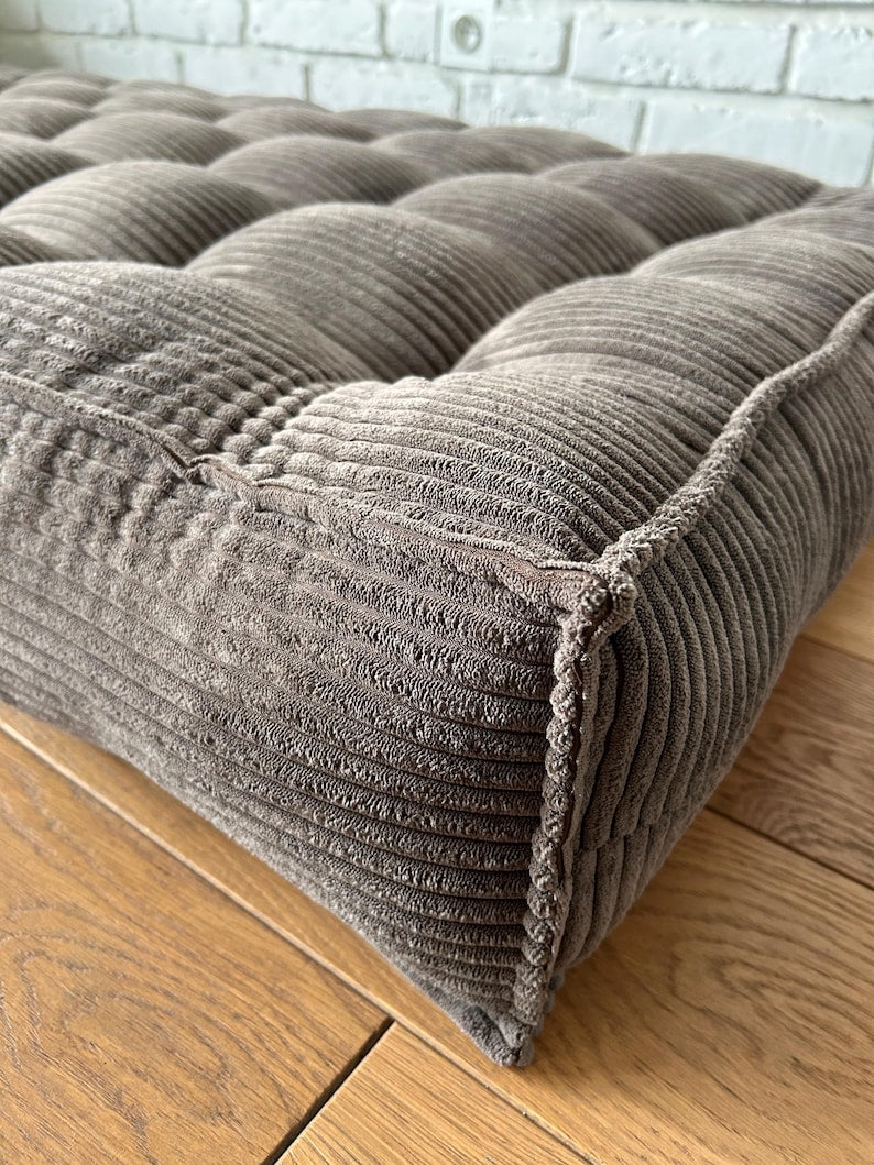 Luxurious Brown Corduroy Floor Sofa & Cushion Set | Comfortable Window Seat & Bench Pad