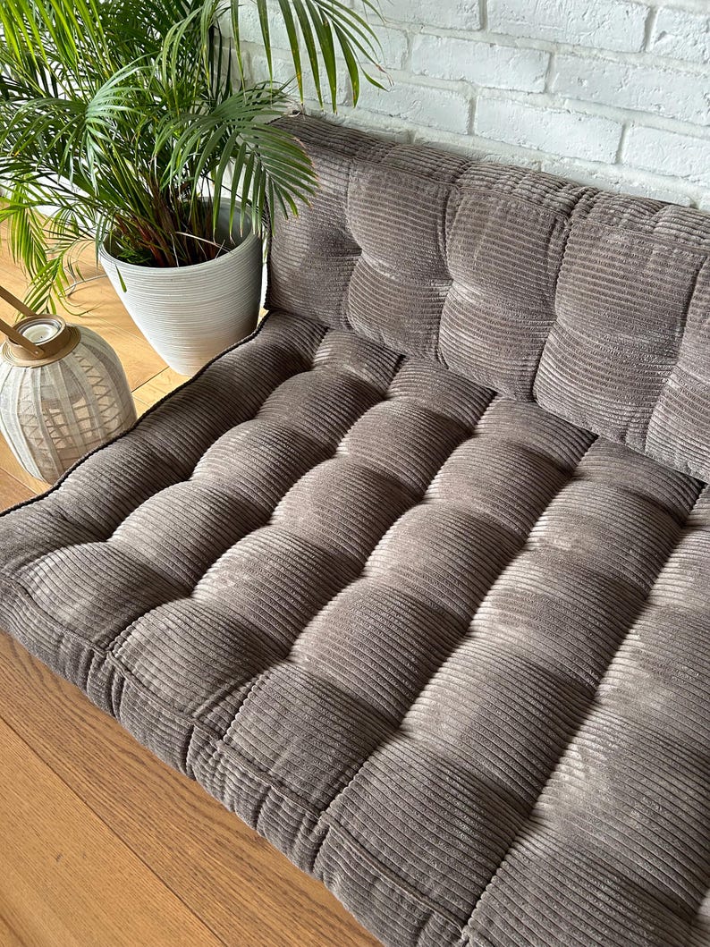 Luxurious Brown Corduroy Floor Sofa & Cushion Set | Comfortable Window Seat & Bench Pad