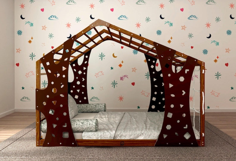 Montessori Wooden Jungle Gym Floor Bed - Indoor Playhouse & Toddler Climber for Kids - Premium Playroom Decor & Gift