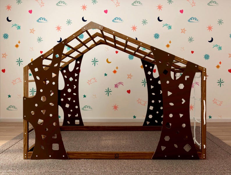 Montessori Wooden Jungle Gym Floor Bed - Indoor Playhouse & Toddler Climber for Kids - Premium Playroom Decor & Gift