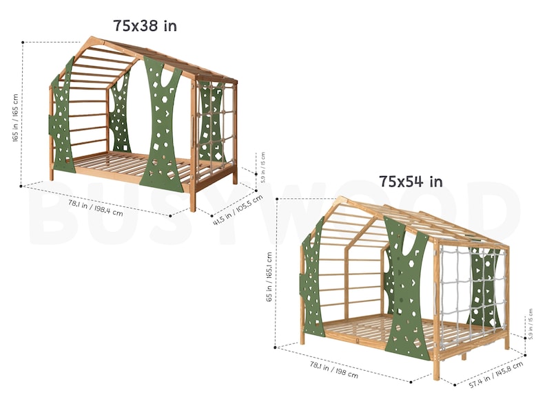 Montessori Climbing Bed & Play Gym for Toddlers - Indoor Wooden Playhouse and Bed Frame, Kids Furniture, Baby Gift, 154 $