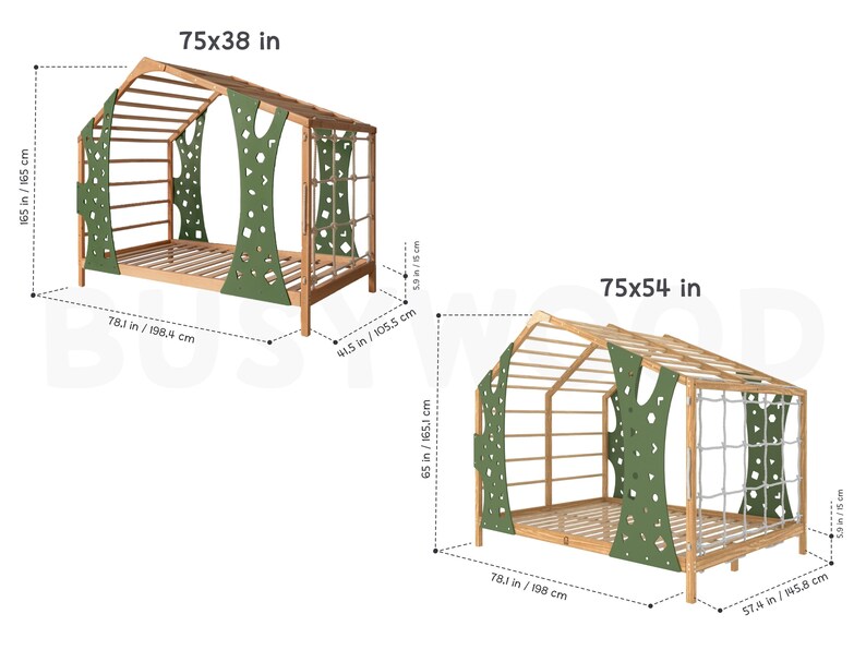 Montessori Wooden Playhouse Bed with Integrated Toddler Gym - Safe & Engaging Indoor Climbing Frame