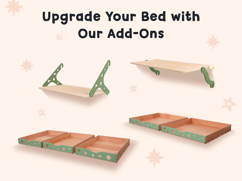 BusyWood Montessori Climbing Bed, Wooden Kids Playing Bed Frame, Toddler Climbing Gym Bed, Wooden Activity Gym, Kids Bed with Climbing Wall